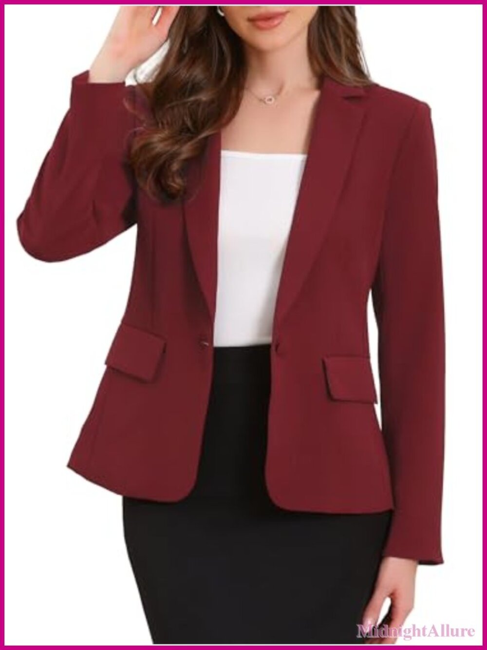 Women's Business Casual Blazer with Shoulder Pads Notch Collar Button Front